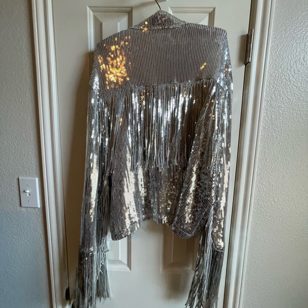 Silver Fringe Sequin Jacket - image 4